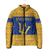 Barbados Christmas Padded Jacket with Blue Yellow Xmas Trident Santa and Reindeer - Wonder Print Shop
