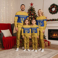 Barbados Christmas Pajama Set with Blue Yellow Xmas Trident Santa and Reindeer - Wonder Print Shop