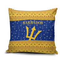 Barbados Christmas Pillow Cover with Blue Yellow Xmas Trident Santa and Reindeer - Wonder Print Shop