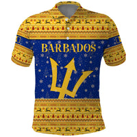 Barbados Christmas Polo Shirt with Blue Yellow Xmas Trident Santa and Reindeer - Wonder Print Shop
