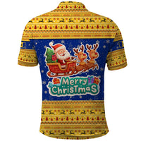 Barbados Christmas Polo Shirt with Blue Yellow Xmas Trident Santa and Reindeer - Wonder Print Shop