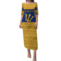 Barbados Christmas Puletasi with Blue Yellow Xmas Trident Santa and Reindeer - Wonder Print Shop