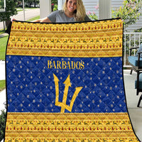 Barbados Christmas Quilt with Blue Yellow Xmas Trident Santa and Reindeer - Wonder Print Shop