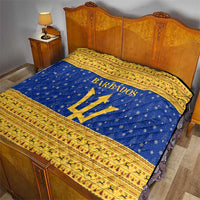 Barbados Christmas Quilt with Blue Yellow Xmas Trident Santa and Reindeer - Wonder Print Shop