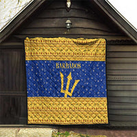 Barbados Christmas Quilt with Blue Yellow Xmas Trident Santa and Reindeer - Wonder Print Shop
