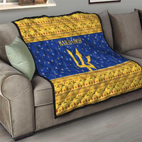 Barbados Christmas Quilt with Blue Yellow Xmas Trident Santa and Reindeer - Wonder Print Shop