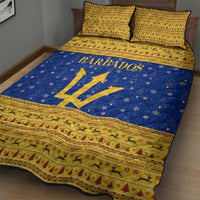 Barbados Christmas Quilt Bed Set with Blue Yellow Xmas Trident Santa and Reindeer - Wonder Print Shop