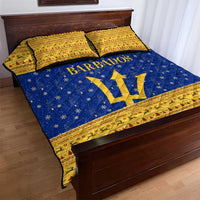 Barbados Christmas Quilt Bed Set with Blue Yellow Xmas Trident Santa and Reindeer - Wonder Print Shop