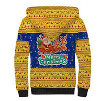 Barbados Christmas Sherpa Hoodie with Blue Yellow Xmas Trident Santa and Reindeer - Wonder Print Shop