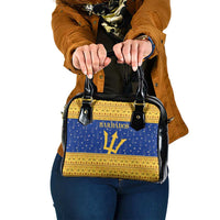 Barbados Christmas Shoulder Handbag with Blue Yellow Xmas Trident Santa and Reindeer - Wonder Print Shop