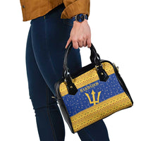 Barbados Christmas Shoulder Handbag with Blue Yellow Xmas Trident Santa and Reindeer - Wonder Print Shop