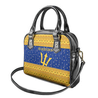 Barbados Christmas Shoulder Handbag with Blue Yellow Xmas Trident Santa and Reindeer - Wonder Print Shop