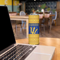 Barbados Christmas Skinny Tumbler with Blue Yellow Xmas Trident Santa and Reindeer - Wonder Print Shop