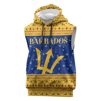 Barbados Christmas Sleeveless Hoodie with Blue Yellow Xmas Trident Santa and Reindeer - Wonder Print Shop