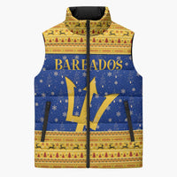 Barbados Christmas Sleeveless Puffer Jacket with Blue Yellow Xmas Trident Santa and Reindeer - Wonder Print Shop