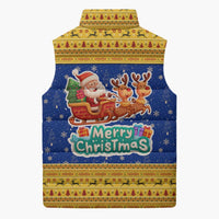 Barbados Christmas Sleeveless Puffer Jacket with Blue Yellow Xmas Trident Santa and Reindeer - Wonder Print Shop