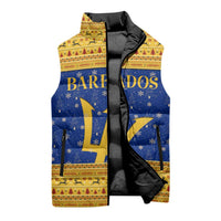 Barbados Christmas Sleeveless Puffer Jacket with Blue Yellow Xmas Trident Santa and Reindeer - Wonder Print Shop