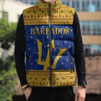 Barbados Christmas Sleeveless Puffer Jacket with Blue Yellow Xmas Trident Santa and Reindeer - Wonder Print Shop
