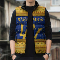Barbados Christmas Sleeveless Puffer Jacket with Blue Yellow Xmas Trident Santa and Reindeer - Wonder Print Shop