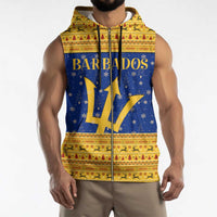 Barbados Christmas Sleeveless Zip Hoodie with Blue Yellow Xmas Trident Santa and Reindeer - Wonder Print Shop