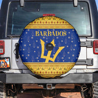 Barbados Christmas Spare Tire Cover with Blue Yellow Xmas Trident Santa and Reindeer - Wonder Print Shop