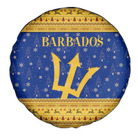 Barbados Christmas Spare Tire Cover with Blue Yellow Xmas Trident Santa and Reindeer - Wonder Print Shop