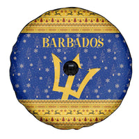 Barbados Christmas Spare Tire Cover with Blue Yellow Xmas Trident Santa and Reindeer - Wonder Print Shop
