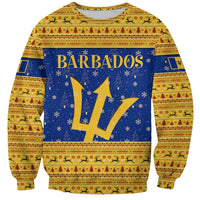 Barbados Christmas Sweatshirt with Blue Yellow Xmas Trident Santa and Reindeer - Wonder Print Shop