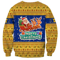 Barbados Christmas Sweatshirt with Blue Yellow Xmas Trident Santa and Reindeer - Wonder Print Shop