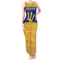 Barbados Christmas Tank Maxi Dress with Blue Yellow Xmas Trident Santa and Reindeer - Wonder Print Shop