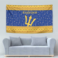 Barbados Christmas Tapestry with Blue Yellow Xmas Trident Santa and Reindeer - Wonder Print Shop