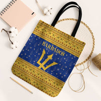 Barbados Christmas Tote Bag with Blue Yellow Xmas Trident Santa and Reindeer - Wonder Print Shop