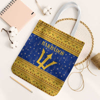 Barbados Christmas Tote Bag with Blue Yellow Xmas Trident Santa and Reindeer - Wonder Print Shop