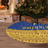 Barbados Christmas Tree Skirt with Blue Yellow Xmas Trident Santa and Reindeer - Wonder Print Shop