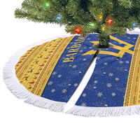 Barbados Christmas Tree Skirt with Blue Yellow Xmas Trident Santa and Reindeer - Wonder Print Shop