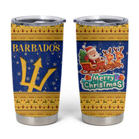 Barbados Christmas Tumbler Cup with Blue Yellow Xmas Trident Santa and Reindeer - Wonder Print Shop