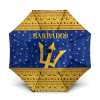 Barbados Christmas Umbrella with Blue Yellow Xmas Trident Santa and Reindeer - Wonder Print Shop