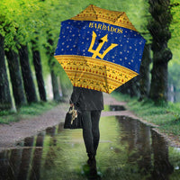 Barbados Christmas Umbrella with Blue Yellow Xmas Trident Santa and Reindeer - Wonder Print Shop