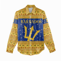 Barbados Christmas Women Casual Shirt with Blue Yellow Xmas Trident Santa and Reindeer - Wonder Print Shop