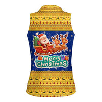 Barbados Christmas Women Sleeveless Polo Shirt with Blue Yellow Xmas Trident Santa and Reindeer - Wonder Print Shop