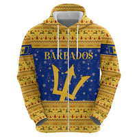 Barbados Christmas Zip Hoodie with Blue Yellow Xmas Trident Santa and Reindeer - Wonder Print Shop