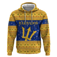 Barbados Christmas Zip Hoodie with Blue Yellow Xmas Trident Santa and Reindeer - Wonder Print Shop