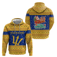 Barbados Christmas Zip Hoodie with Blue Yellow Xmas Trident Santa and Reindeer - Wonder Print Shop