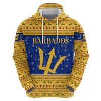 Barbados Christmas Zip Hoodie with Blue Yellow Xmas Trident Santa and Reindeer - Wonder Print Shop