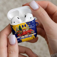 Barbados Christmas AirPods Case with Blue Yellow Xmas Snowflakes Red Truck and Coat of Arms - Wonder Print Shop