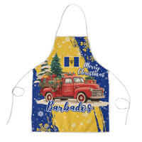 Barbados Christmas Apron with Blue Yellow Xmas Snowflakes Red Truck and Coat of Arms - Wonder Print Shop