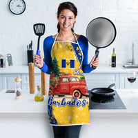 Barbados Christmas Apron with Blue Yellow Xmas Snowflakes Red Truck and Coat of Arms - Wonder Print Shop