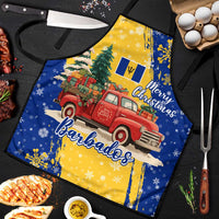 Barbados Christmas Apron with Blue Yellow Xmas Snowflakes Red Truck and Coat of Arms - Wonder Print Shop