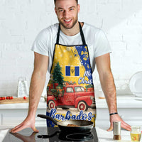 Barbados Christmas Apron with Blue Yellow Xmas Snowflakes Red Truck and Coat of Arms - Wonder Print Shop