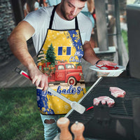 Barbados Christmas Apron with Blue Yellow Xmas Snowflakes Red Truck and Coat of Arms - Wonder Print Shop